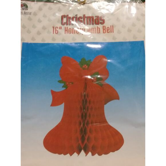 Vintage Christmas Honeycomb Bell New Old Stock Holiday Decorations Bells & Holly - Picture 1 of 3